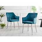 Furniture Box 2x Calla Blue Velvet Dining Chairs Blue/Chrome