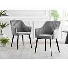 Furniture Box 2x Calla Grey Velvet Dining Chairs With Black Legs