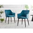 Furniture Box 2x Calla Blue Velvet Dining Chairs With Black Legs
