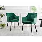 Furniture Box 2x Calla Green Velvet Dining Chairs With Black Legs