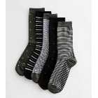 5 Pack Grey Black and Khaki Mixed Pattern Socks