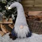 60cm Festive Christmas Light Up Lit Sitting Christmas Gonk with Grey Hat and Blue Body
