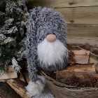 33cm Festive Christmas Grey Gonk With Oversized Fur Pom Pom Hat
