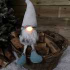 60cm Festive Christmas Bearded Blue & Grey Light Up Lit Male Gonk with Dangly Legs