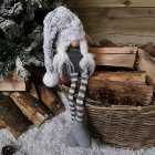 84cm Festive Female Grey Sitting Christmas Gonk with Oversized Hat & Dangly Legs