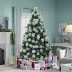 Livingandhome 5.9 ft Flocked Artificial Christmas Tree Natural looking Xmas Tree with Pine Cones Berries Decoration