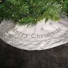 1m White & Grey Fur Trim Merry Christmas Snowflake Fabric Tree Skirt