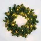 55cm Pre-Lit Green Christmas Wreath Alaskan Pine with 30 Warm White LEDs