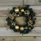 40cm Christmas Decoration Wreath with Stars, Pine cones and Gold Baubles