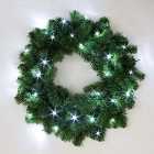 55cm Pre-Lit Green Christmas Wreath Alaskan Pine with 30 Ice White LEDs