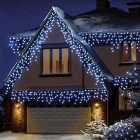 300 LED Bright White Frosted Icicle Lights Multi Action Christmas Lights 7.5M