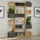 Decortie Niho Modern Bookcase Display Unit Room Separator Natural Oak Effect Anthracite Grey Tall 171cm