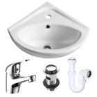 Bathroom Cloakroom Ceramic Compact Small Mini Corner Wash Basin Sink Tap & Trap