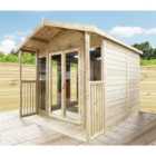 8 x 10 Pressure Treated T&G Apex Wooden Summerhouse + Overhang + Verandah + Lock & Key (8' x 10') / (8ft x 10ft) (8x10 )
