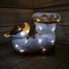 Premier 31cm Acrylic Boot with Christmas Robin 30 White LEDs - Timer