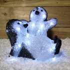 25cm Frosted Acrylic LED Penguins Playing Christmas Indoor Outdoor Decoration