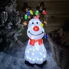 50cm Outdoor Acrylic Sitting Ice White Christmas Reindeer with Multi Coloured LED Lights on Antlers