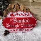 51cm Red and White Metal Christmas Santa Sleigh Station Sign