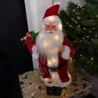 60cm Battery Operated Lit Traditional Red Santa with Sack Christmas Decoration