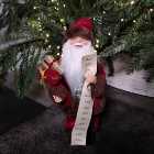 30cm Standing Father Christmas Figurine Santa Claus with Gifts & List of Names in Burgundy