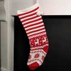 60cm Festive Knitted Christmas Stocking Decoration in Red with Reindeer Design