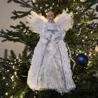 40cm Premier Deluxe Christmas Angel Tree Topper Decoration in Silver & White