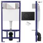 Concealed 1.12m Wall Hung Toilet Cistern Frame Adjustable WC Unit & Matt Black Flush Plate