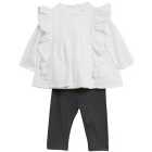 M&S Frill Woven Top With Leggings, White, 0-3 Years