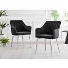 Furniture Box 2x Calla Black Velvet Dining Chairs With Silver Chrome Legs
