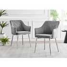 Furniture Box 2x Calla Grey Velvet Dining Chairs With Silver Chrome Legs
