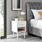 Furniture Box Taylor Small 1 Drawer White Bedside Table With Gold Handles