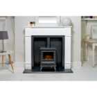 Adam Oxford Stove Fireplace in Pure White with Hudson Electric Stove in Black, 48 Inch