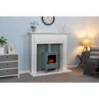 Adam Florence Stove Fireplace in Pure White with Aviemore Electric Stove in Grey Enamel, 48 Inch