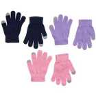 M&S Girls 3pk Gloves, One Size, Sugar Pink 3prs