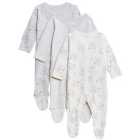 M&S 3 Pack Lion Sleepsuits, Silver Grey, 0-3 Years