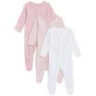 M&S 3 Pack Sleepsuits, Pink Mix, 0-3 Years