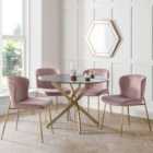 Julian Bowen Montero Round Dining Table And 4 Harper Pink Chairs Set