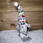30cm Plush Grey Snowman on Silver Skis Christmas Decoration