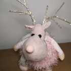52cm Battery Operated Plush Pink Christmas Reindeer with LED Lit Antlers
