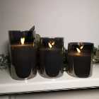 Set of 3 Warm White Battery Operated Christmas Wax Candles with Timer in Grey