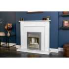 Adam Sutton Fireplace in Pure White with Helios Electric Fire In Brushed Steel, 43 Inch
