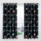Catherine Lansfield Game Over Black Eyelet Curtains