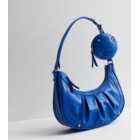 Blue Faux Croc Shoulder Bag