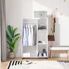 HOMCOM Rolling Open Wardrobe With Hanging Rail And Storage Shelves White