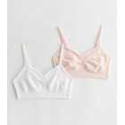 Girls 2 Pack Pink and White Textured Spot Crop Tops