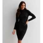Gini London Black Sequin High Neck Long Sleeve Mini Bodycon Dress