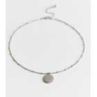 Silver Textured Circle Pendant Necklace