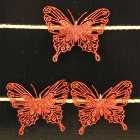 Set of 3, 10cm Wide Christmas Decoration Glitter Butterflies/ Butterfly Clips - Red