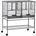 PawHut Double Rolling Bird Cage W/ Removable Metal Tray and Storage Shelf - Black