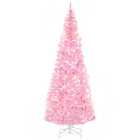HOMCOM 7FT Tall Prelit Pencil Slim Artificial Christmas Tree with Realistic Branches, Warm White LED Lights and Tips, Pink